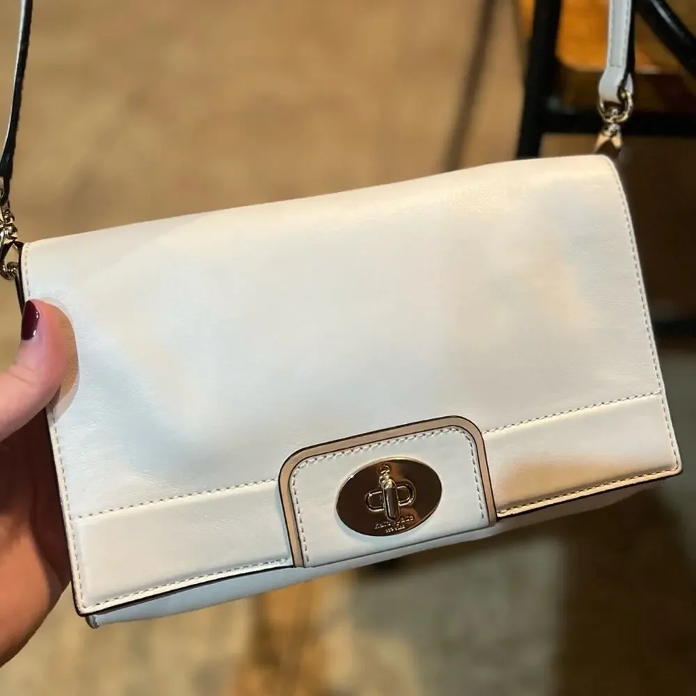 Kate Spade Hampton Road Juliana Turn Lock White Leather 2 Way Crossbody Clutch